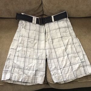 Belted plaid shorts
